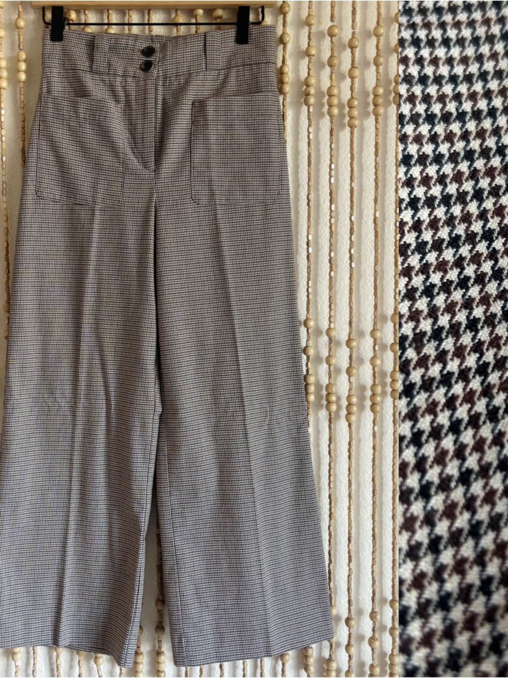 MNG Collegiate Preppy High-Waist Houndstooth Wide-Leg Old Money Trouser Pants 2